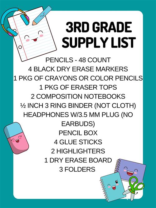 3rd Grade Supply List